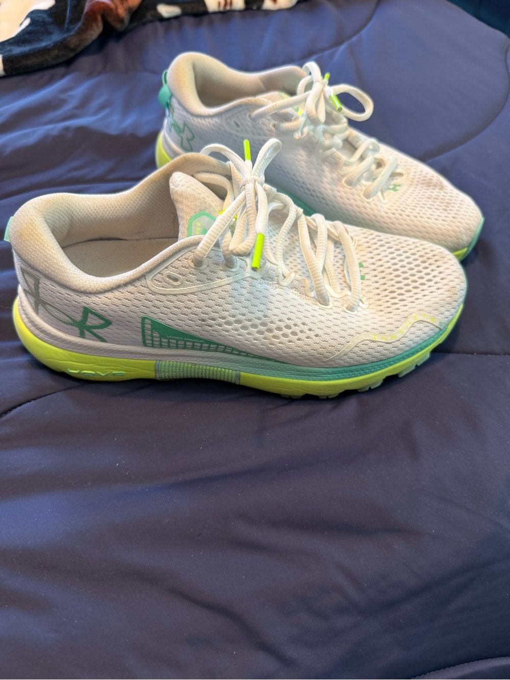 Under Armour White and Neon Green women's Sneakers